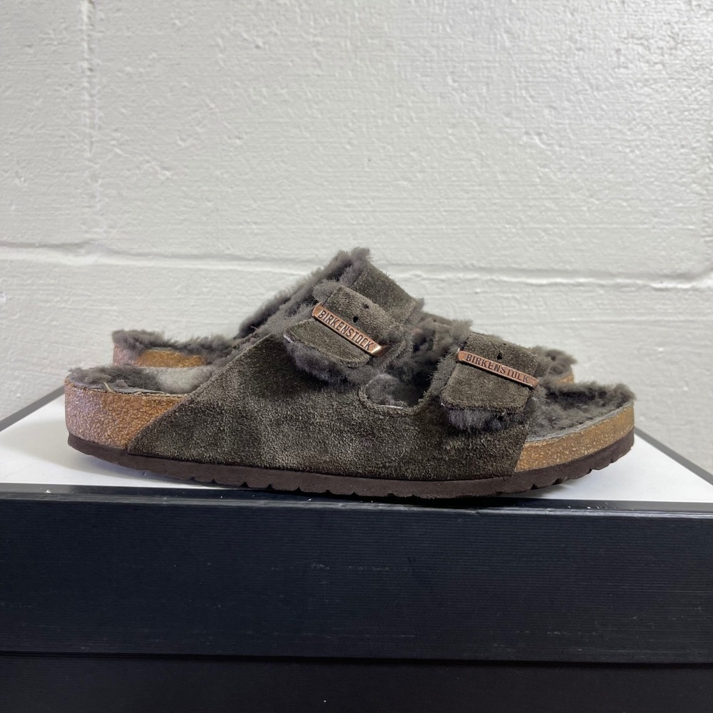 Birkenstock Arizona Shearling Brown Suede Sandals Slip On Women's 38 EU/7 US